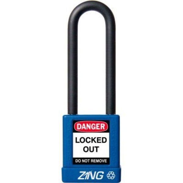 Zing ZING RecycLock Safety Padlock, Keyed Alike, 3" Shackle, 1-3/4" Body, Blue, 7049 7049